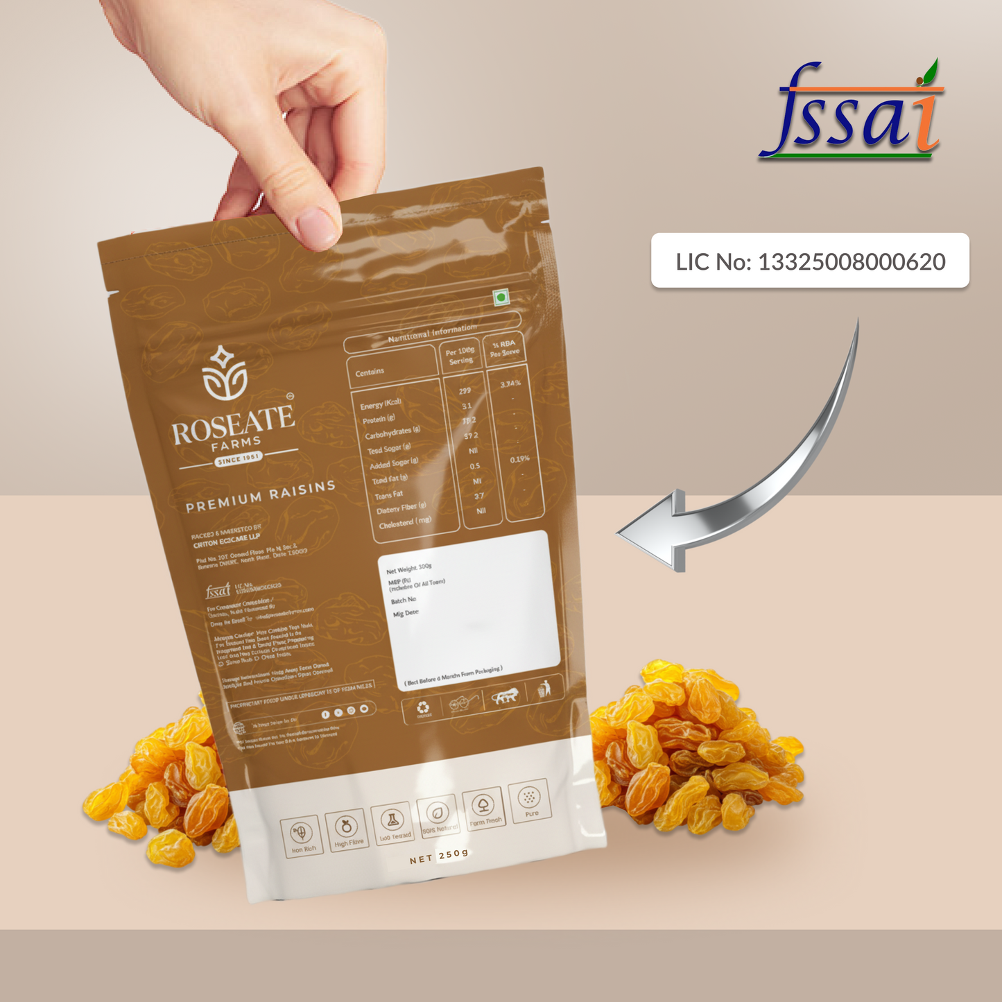 Roseate Farms Premium Raisins 250g | Kishmish/Kismis