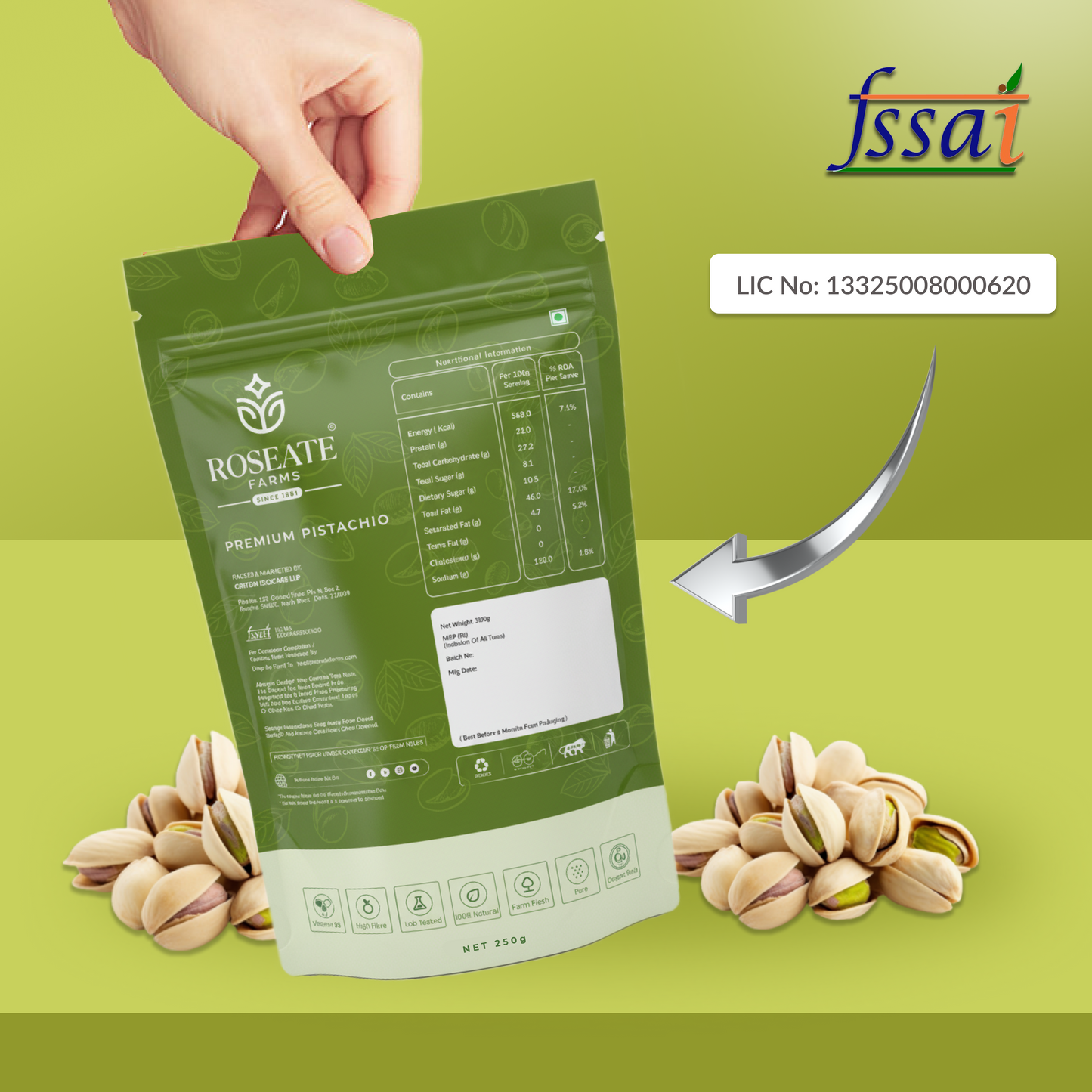 Roseate Farms Premium Pistachios 250g | Pista