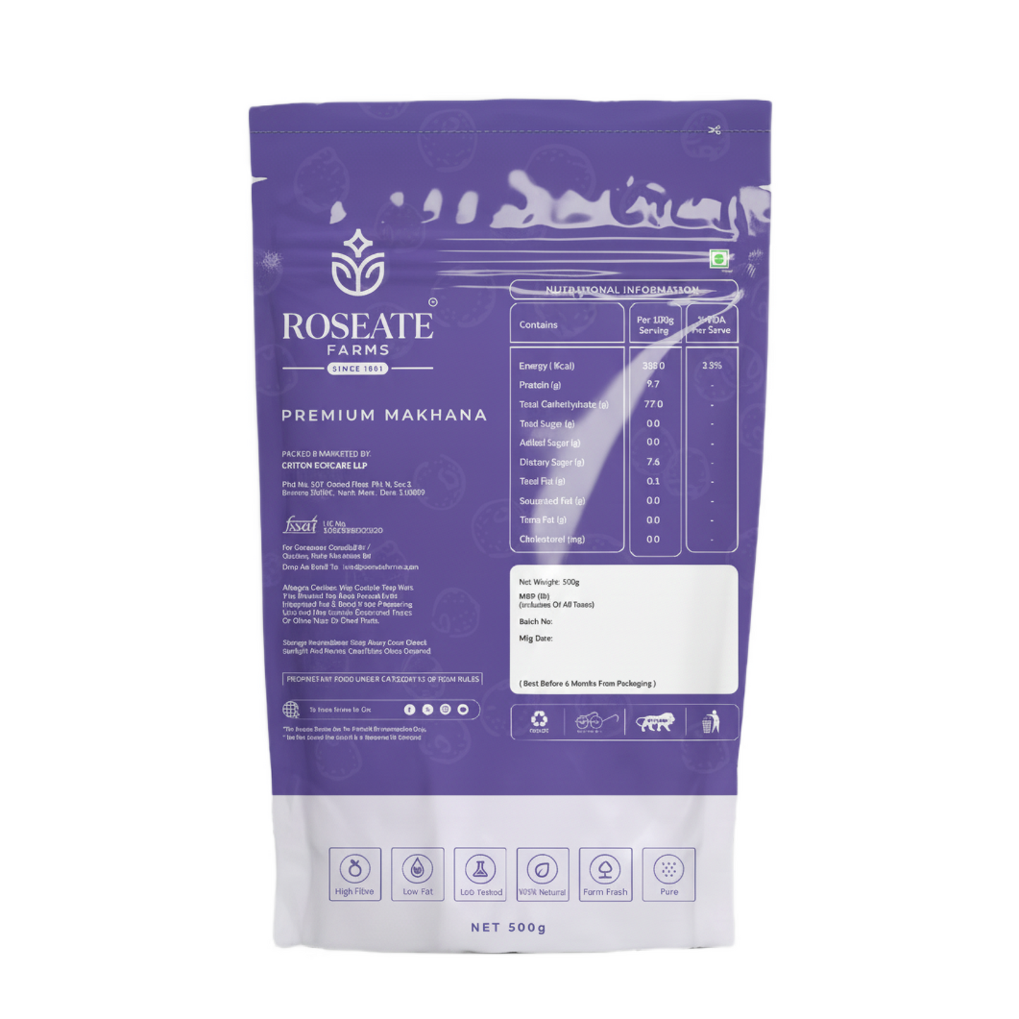 Roseate Farms Premium Makhana 500g | Phool Makhana/Fox Nuts