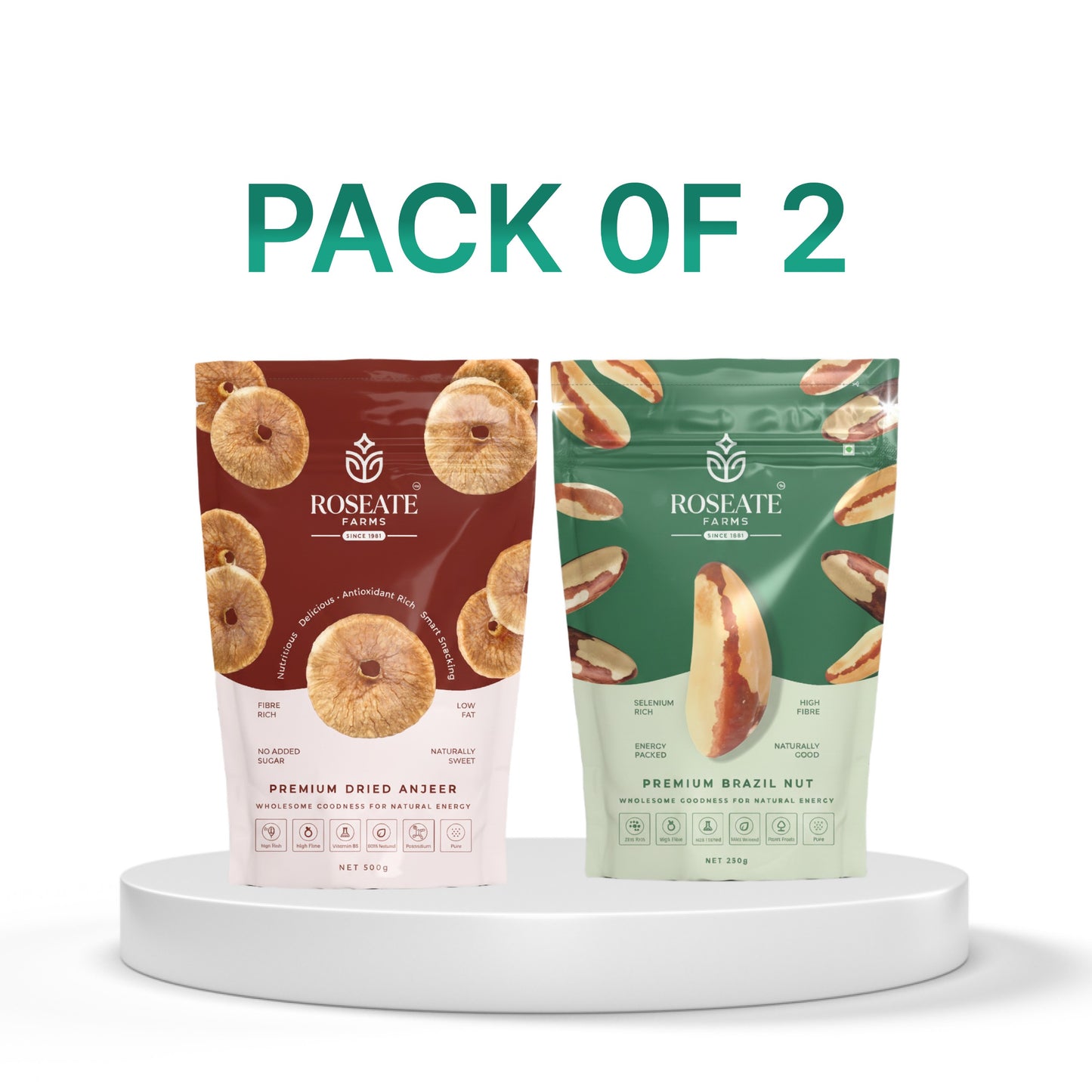 Roseate Farms Premium Dry Fruits Combo Pack of 2 (500g) | Anjeer (Figs) 250g | Brazil Nuts 250g | Festive Gift Pack