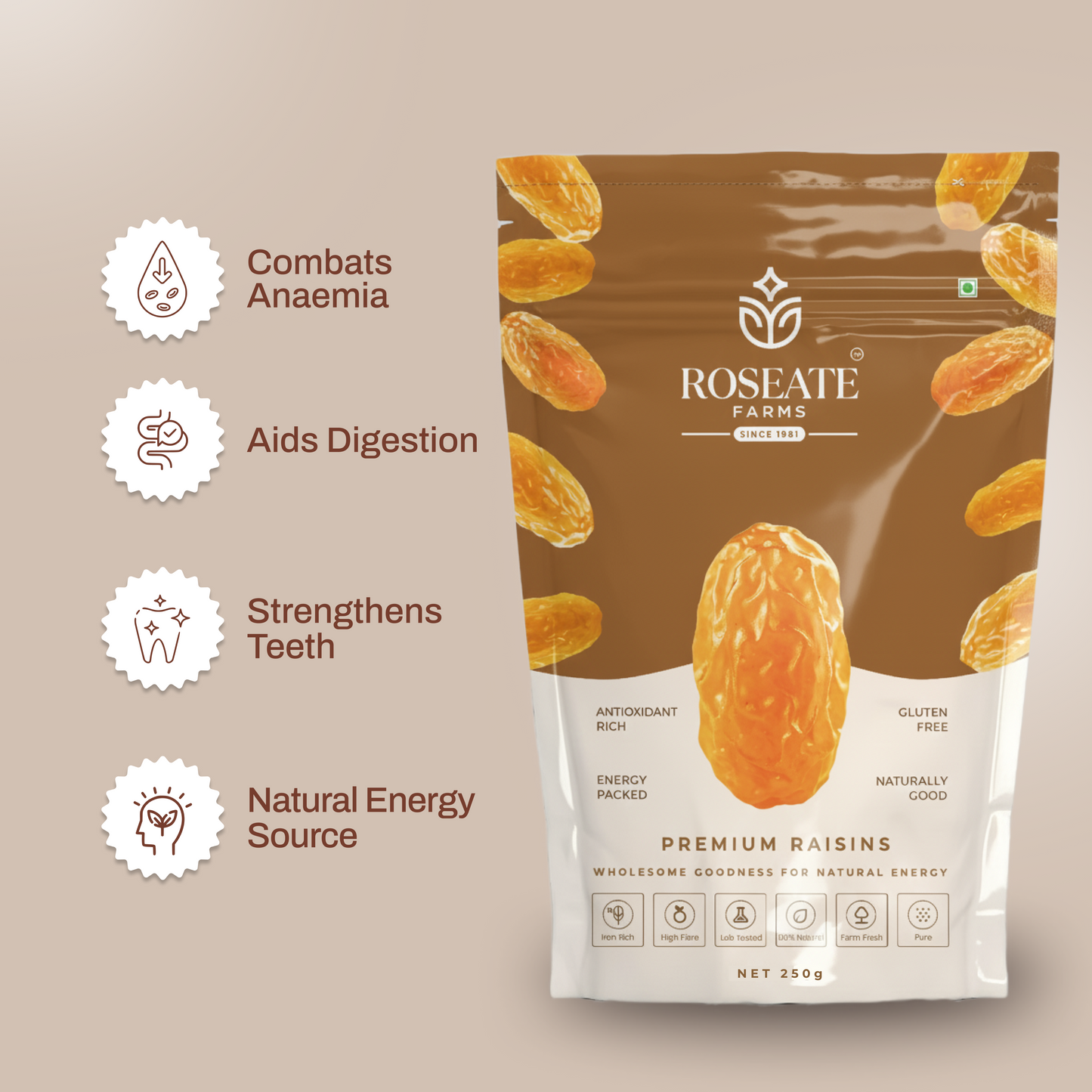 Roseate Farms Premium Raisins 250g | Kishmish/Kismis