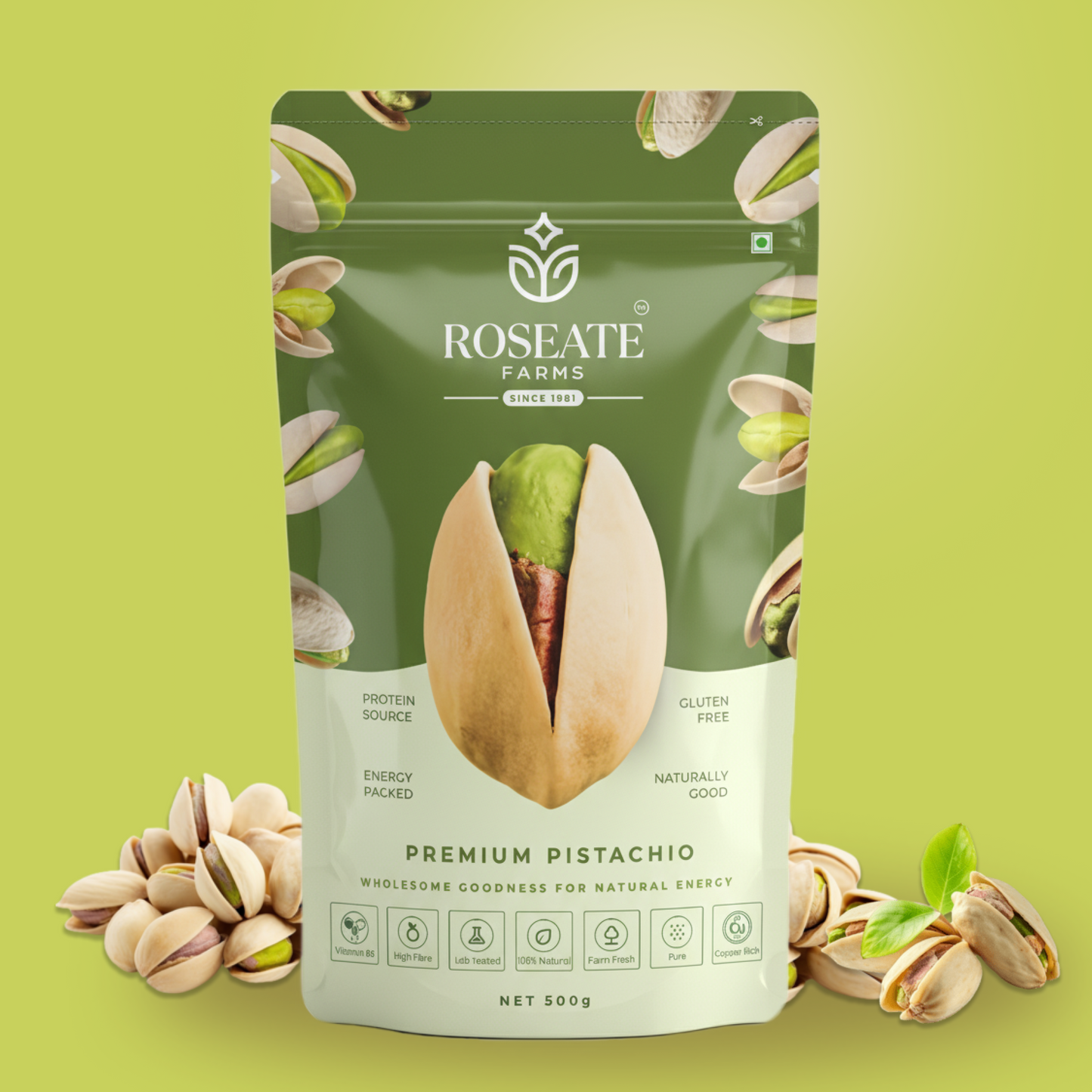 Roseate Farms Premium Pistachios 500g | Pista