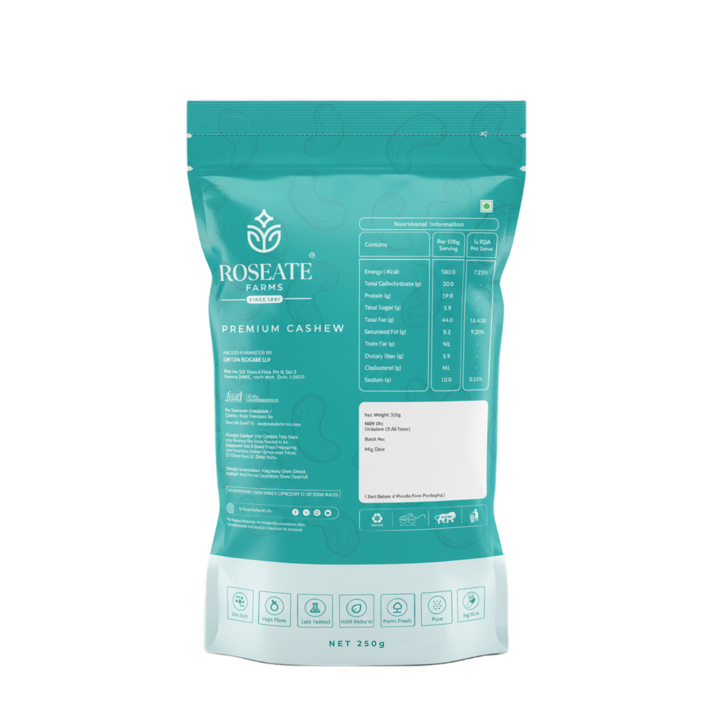 Roseate Farms Premium Cashews 250g | Whole Crunchy Kaju