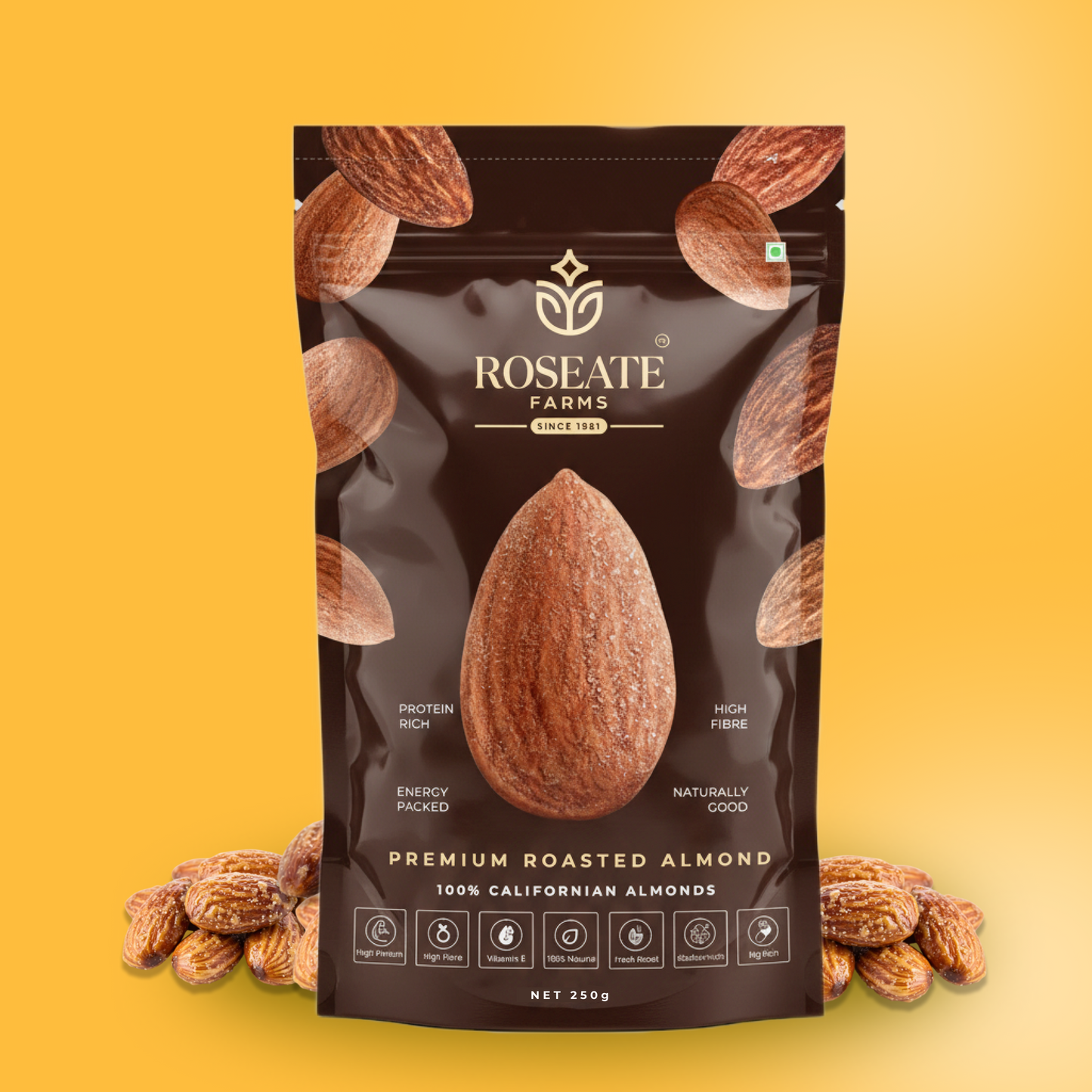 Roseate Farms Premium Roasted Almonds 250g | 100% Californian