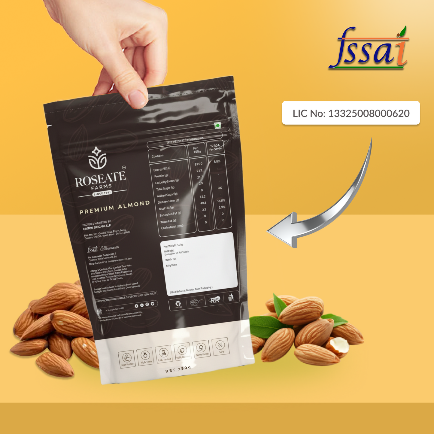 Roseate Farms Premium Almonds 250g | 100% Californian