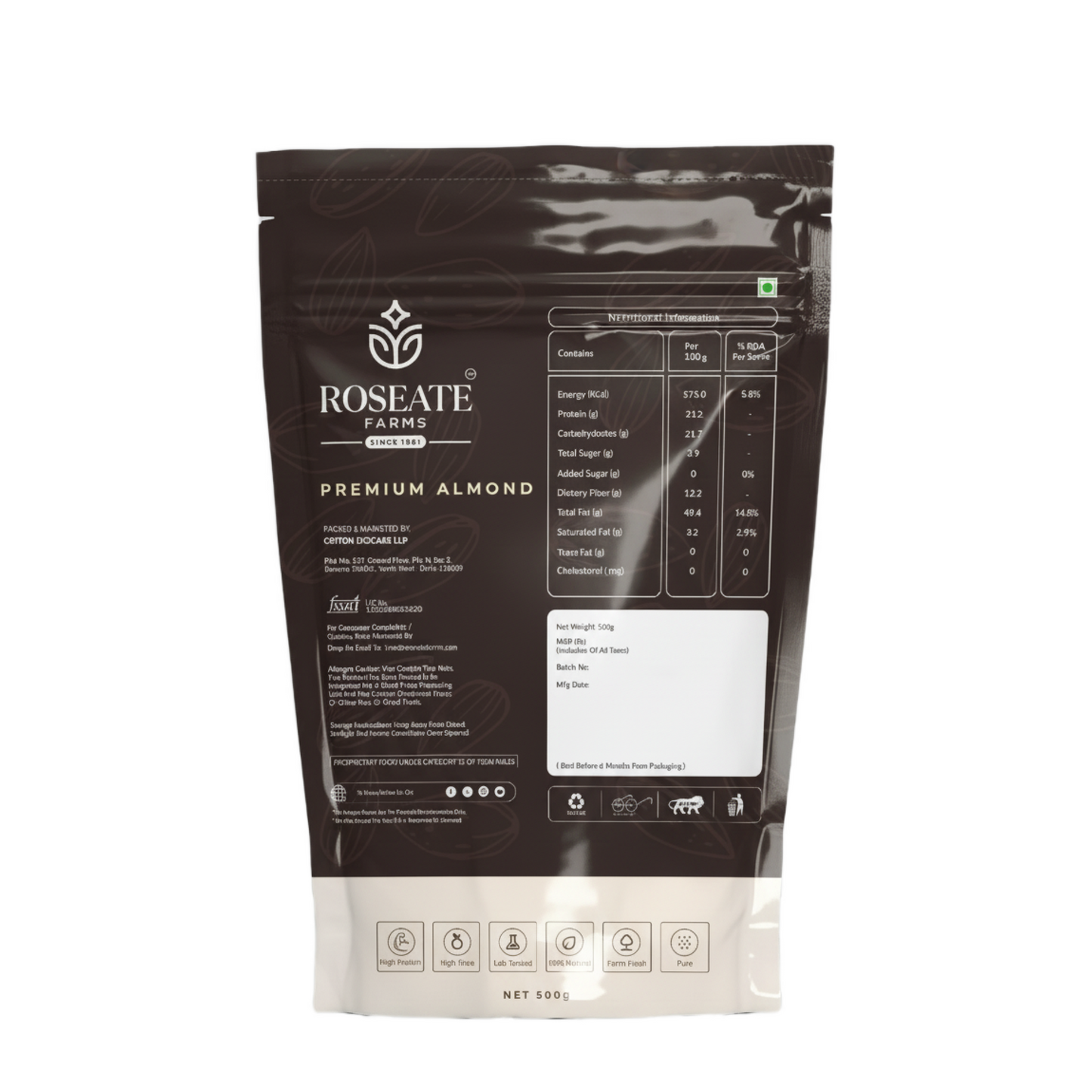 Roseate Farms Premium Almonds 500g | 100% Californian