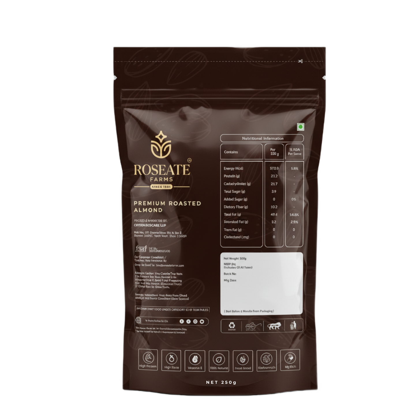 Roseate Farms Premium Roasted Almonds 250g | 100% Californian