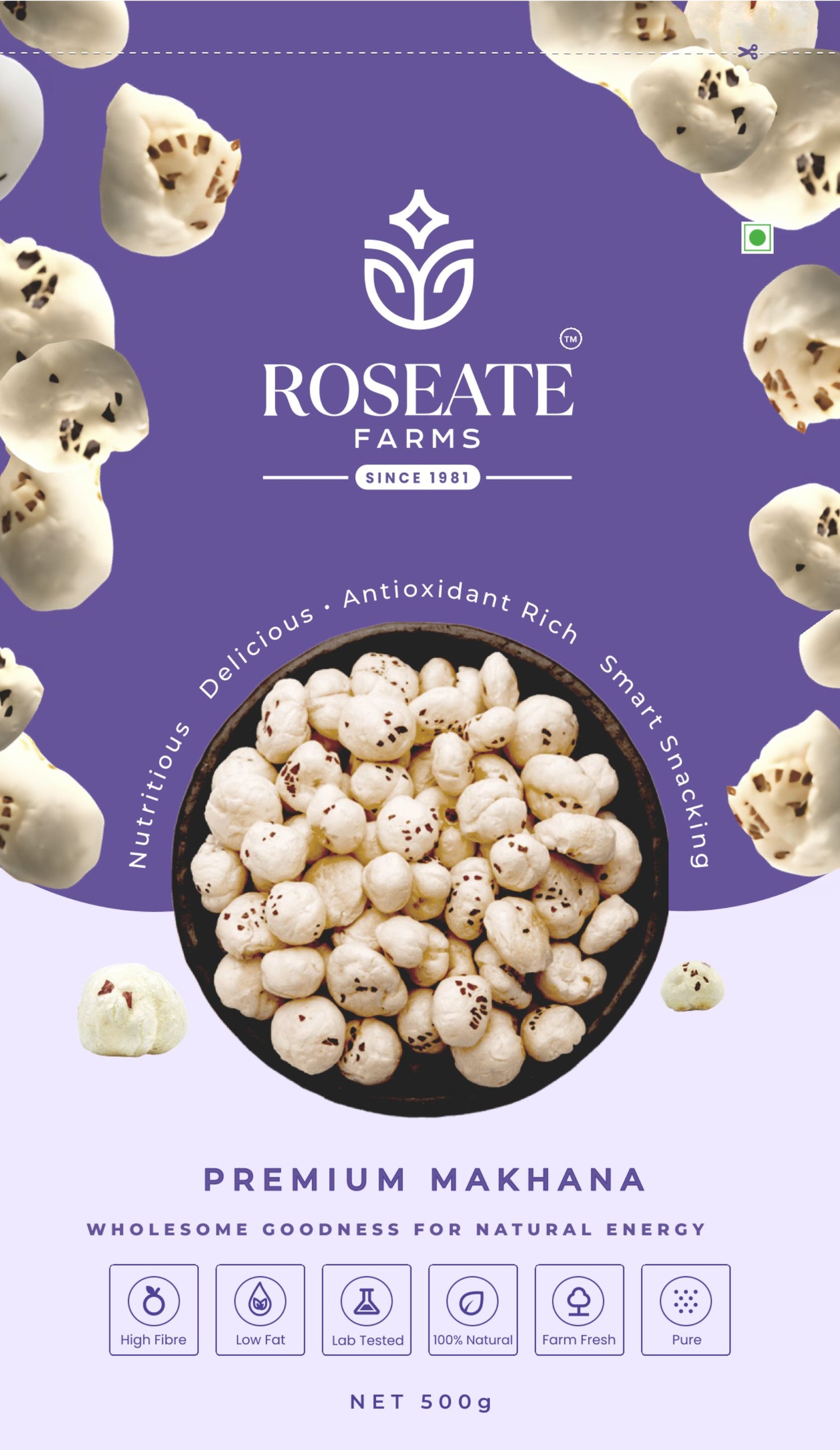 Roseate Farms Premium Makhana 500g | Phool Makhana/Fox Nuts