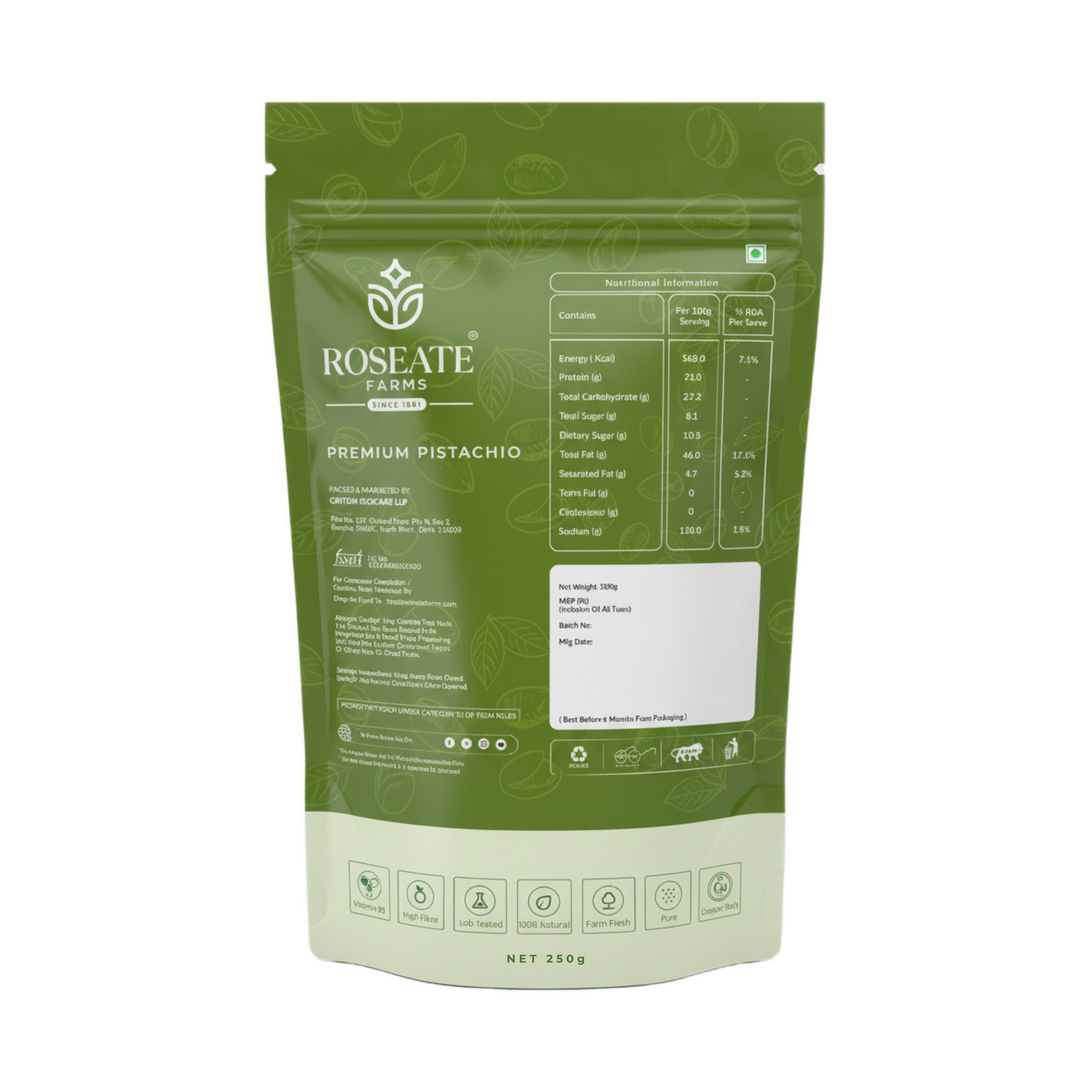 Roseate Farms Premium Pistachios 250g | Pista