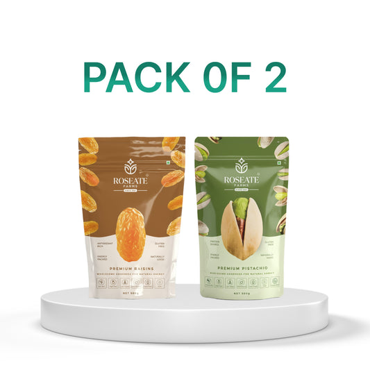 Roseate Farms Premium Dry Fruits Combo Pack of 2 (500g) | Raisins 250g | Pistachios 250g | Festive Dry Fruits Gift Pack