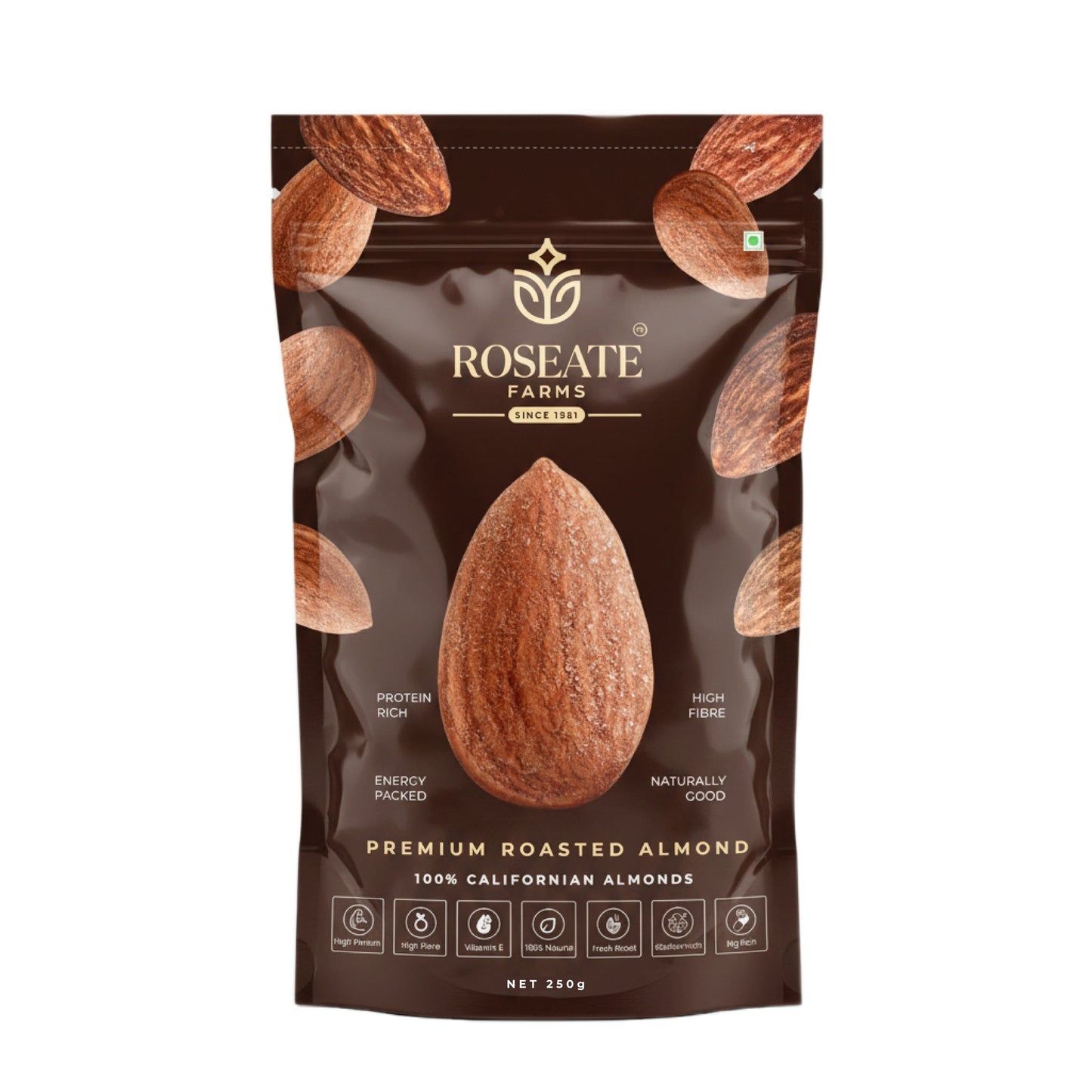 Roseate Farms Premium Roasted Almonds 250g | 100% Californian